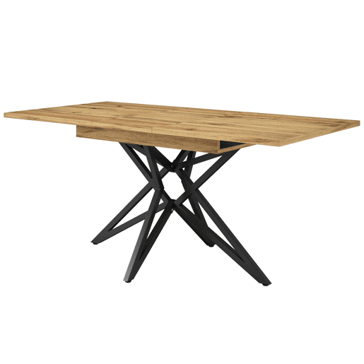 Mesa extensível 120 (160) x 80 cm - Mesa de cozinha, mesa de pequeno-almoço, pernas em forma de estrela, pernas em ferro preto, tampo em nogueiraimitação mármore