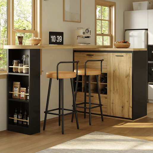 Mesa extensível 138x39x105 cm - estende até 220 cm, mesa de cozinha e sala de jantar, com veios de madeira - Cor madeira