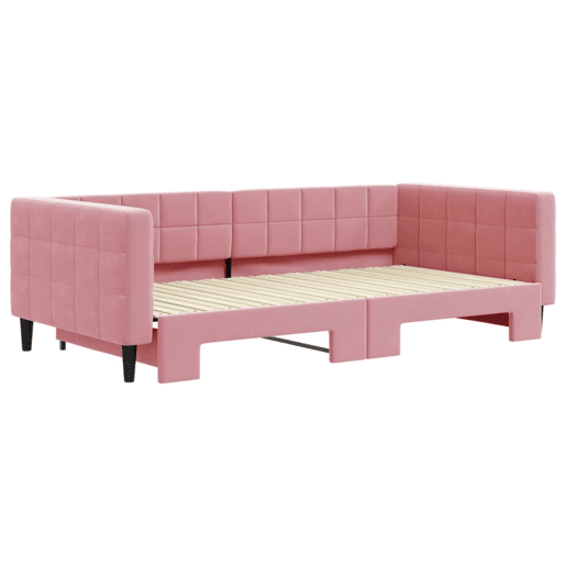 Sofá-cama, Sofá conversível com gavetão 100x200 cm veludo rosa Sofá-cama, Sofá conversível com gavetão 100x200 cm veludo rosa