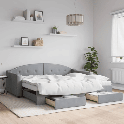 Sofá-cama, Sofá conversível c gavetão e gavetas 90x190 cm tecido cinzento-claro Sofá-cama, Sofá conversível c gavetão e gavetas 90x190 cm tecido cinzento-claro