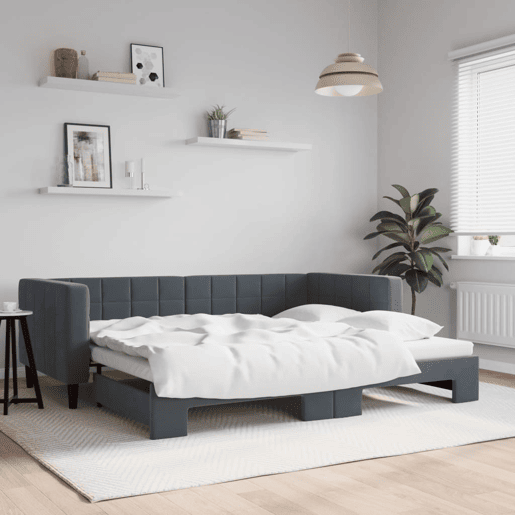 Sofá-cama, Sofá conversível com gavetão 90x190 cm veludo cinzento-escuro