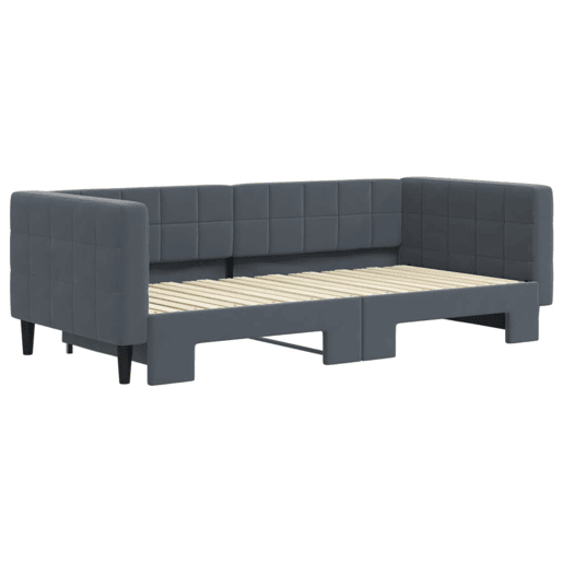 Sofá-cama, Sofá conversível com gavetão 90x190 cm veludo cinzento-escuro