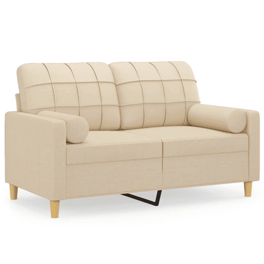 Sofá 2 lugares, Sofá fixo + almofadas decorativas 120 cm tecido cor creme