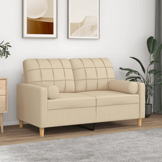 Sofá 2 lugares, Sofá fixo + almofadas decorativas 120 cm tecido cor creme