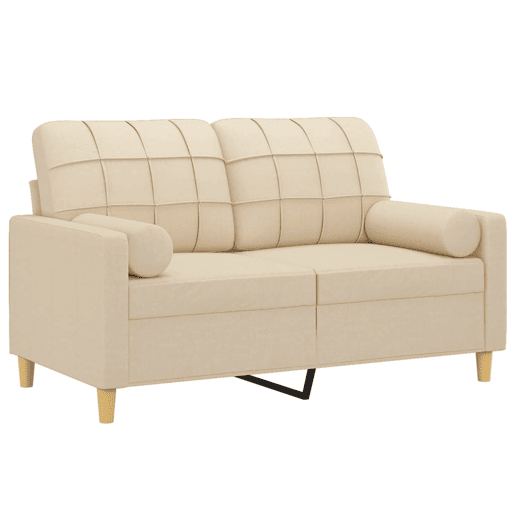 Sofá 2 lugares, Sofá fixo + almofadas decorativas 120 cm tecido cor creme