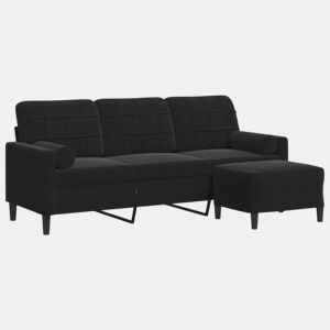 Sofá de 3 lugares - Sofá fixo com apoio de pés 180 cm veludo preto