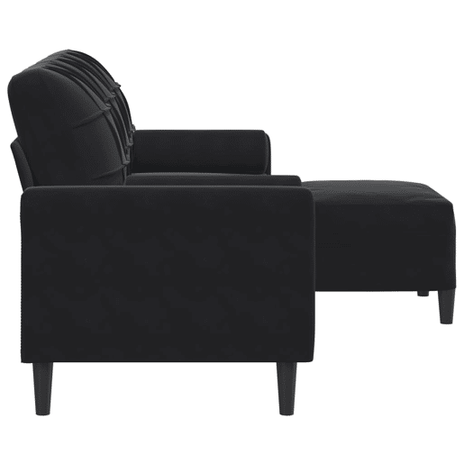 Sofá de 3 lugares - Sofá fixo com apoio de pés 180 cm veludo preto