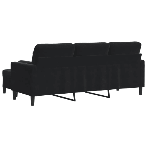 Sofá de 3 lugares - Sofá fixo com apoio de pés 180 cm veludo preto