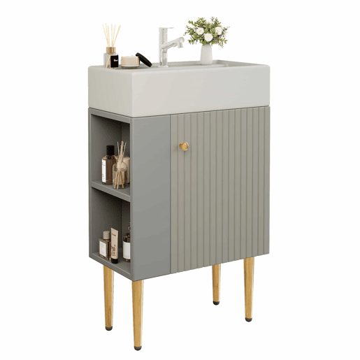 Móvel de casa de banho 55 cm - Armário baixo para lavatório pequeno - Cinza e branco Móvel de casa de banho 55 cm - Armário baixo para lavatório pequeno - Cinza e branco