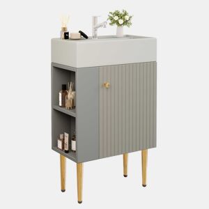 Móvel de casa de banho 55 cm - Armário baixo para lavatório pequeno - Cinza e branco