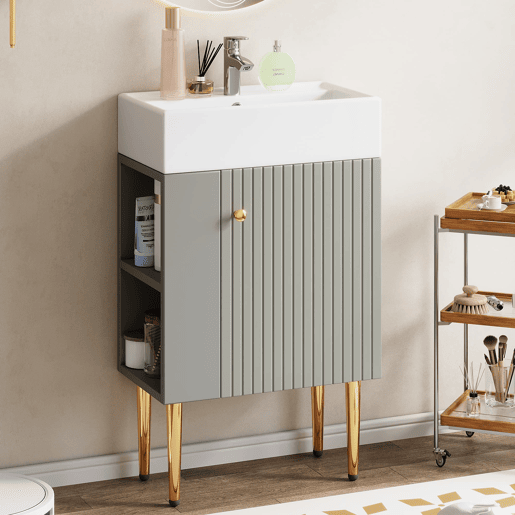 Móvel de casa de banho 55 cm - Armário baixo para lavatório pequeno - Cinza e branco Móvel de casa de banho 55 cm - Armário baixo para lavatório pequeno - Cinza e branco
