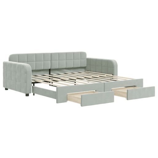 Sofá-cama, Sofá conversível c gavetão e gavetas 90x190 cm veludo cinzento-claro Sofá-cama, Sofá conversível c gavetão e gavetas 90x190 cm veludo cinzento-claro