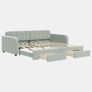 Sofá-cama, Sofá conversível c gavetão e gavetas 90x190 cm veludo cinzento-claro