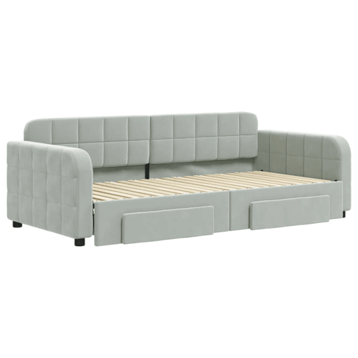 Sofá-cama, Sofá conversível c gavetão e gavetas 90x190 cm veludo cinzento-claro Sofá-cama, Sofá conversível c gavetão e gavetas 90x190 cm veludo cinzento-claro
