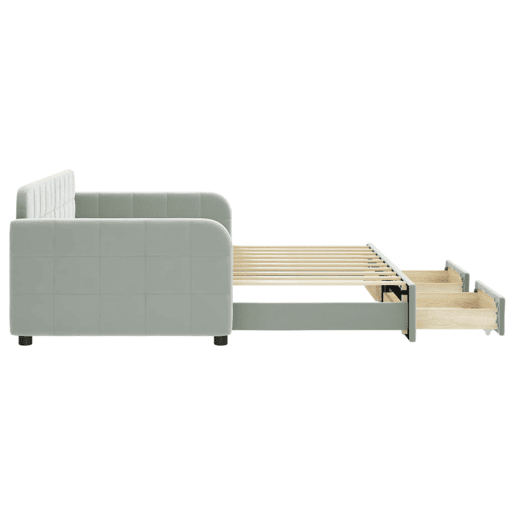 Sofá-cama, Sofá conversível c gavetão e gavetas 90x190 cm veludo cinzento-claro Sofá-cama, Sofá conversível c gavetão e gavetas 90x190 cm veludo cinzento-claro