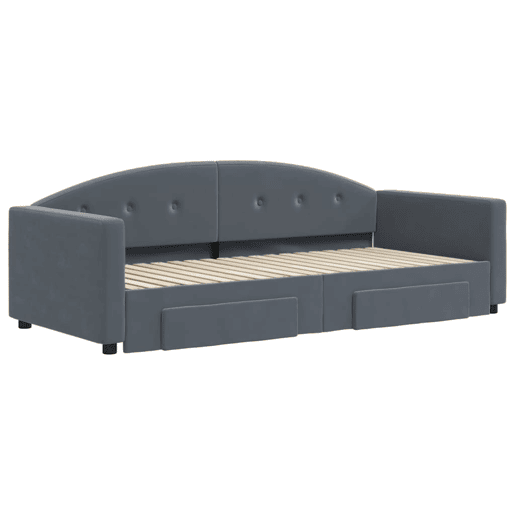 Sofá-cama, Sofá conversível c gavetão e gavetas 90x190 cm veludo cinzento-escuro