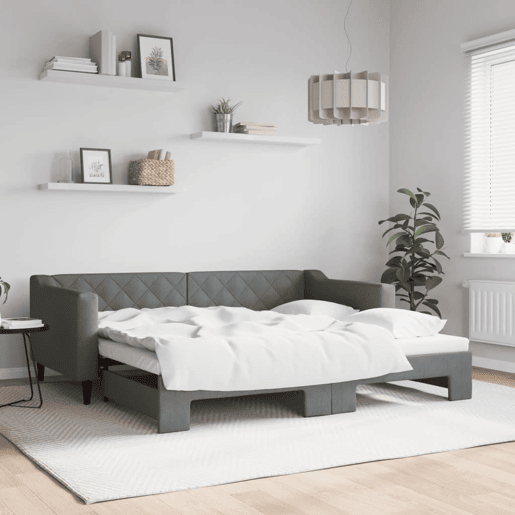 Sofá-cama, Sofá conversível com gavetão 90x190 cm tecido cinzento-escuro Sofá-cama, Sofá conversível com gavetão 90x190 cm tecido cinzento-escuro