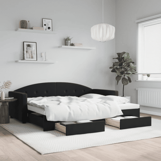 Sofá-cama, Sofá conversível com gavetão e gavetas 90x190 cm veludo preto