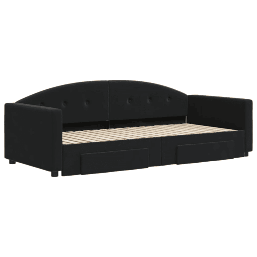 Sofá-cama, Sofá conversível com gavetão e gavetas 90x190 cm veludo preto