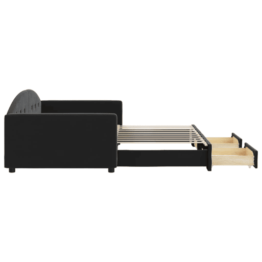 Sofá-cama, Sofá conversível com gavetão e gavetas 90x190 cm veludo preto