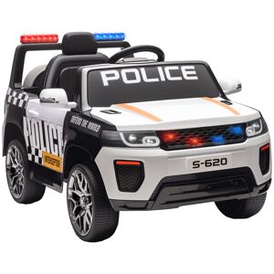 AIYAPLAY Carro Elétrico para Crianças de Polícia Carro a Bateria 12V com Motor Duplo Controlo Remoto 2,4 G Suspensão em 4 Rodas Sirene Faróis LED Porta USB Bluetooth e Música Branco