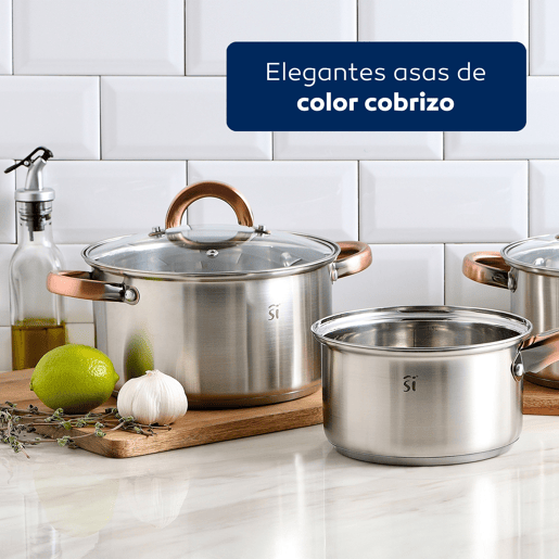 Conjunto de panelas de aço inoxidável de 5 peças Ø16Ø18Ø20, adequado para indução + conjunto de utensílios de cozinha de acácia de 3 peças SMART MasterPRO