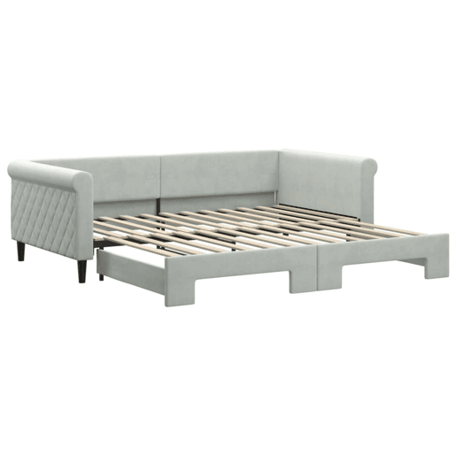 Sofá-cama, Sofá conversível com gavetão 100x200 cm veludo cinzento-claro Sofá-cama, Sofá conversível com gavetão 100x200 cm veludo cinzento-claro