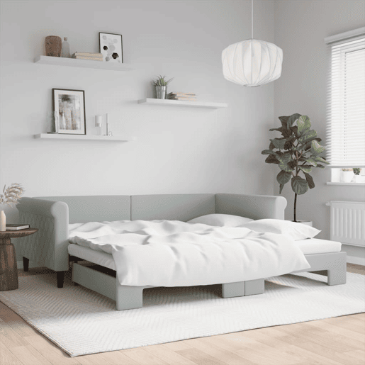 Sofá-cama, Sofá conversível com gavetão 100x200 cm veludo cinzento-claro Sofá-cama, Sofá conversível com gavetão 100x200 cm veludo cinzento-claro
