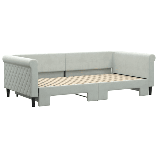 Sofá-cama, Sofá conversível com gavetão 100x200 cm veludo cinzento-claro Sofá-cama, Sofá conversível com gavetão 100x200 cm veludo cinzento-claro