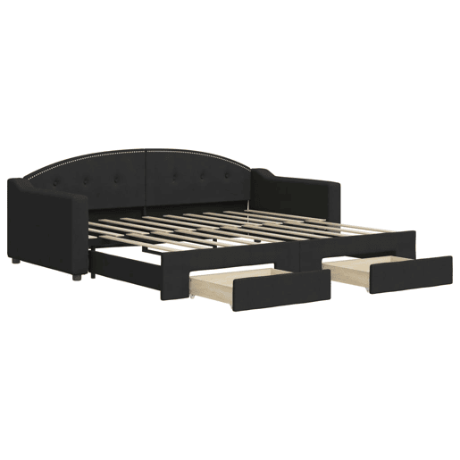 Sofá-cama, Sofá conversível com gavetão e gavetas 90x190 cm tecido preto Sofá-cama, Sofá conversível com gavetão e gavetas 90x190 cm tecido preto