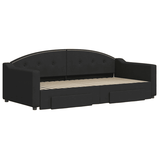 Sofá-cama, Sofá conversível com gavetão e gavetas 90x190 cm tecido preto Sofá-cama, Sofá conversível com gavetão e gavetas 90x190 cm tecido preto