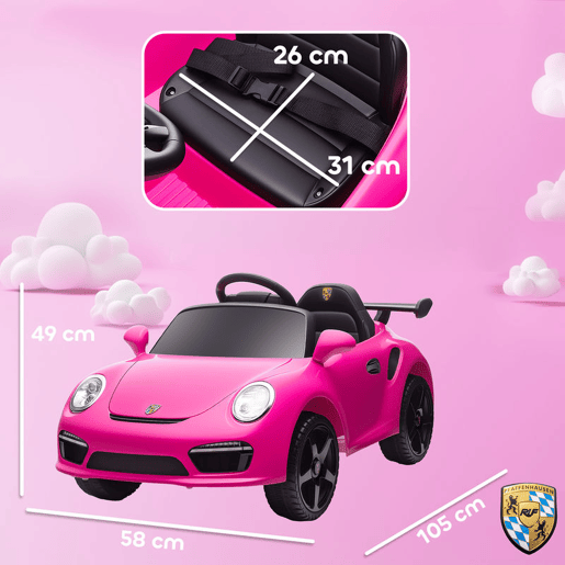 AIYAPLAY Carro Elétrico para Crianças de Polícia Carro a Bateria 12V com Controlo Remoto 2,4 G Motor Duplo Sirene Música Sem Fios Buzina Rodas Auxiliares e Faróis LED 105x58x49 cm Rosa