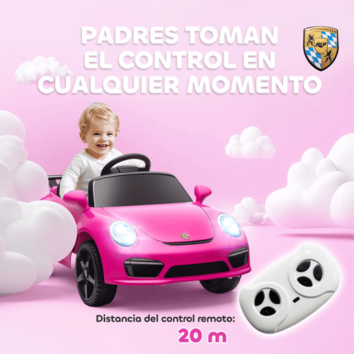 AIYAPLAY Carro Elétrico para Crianças de Polícia Carro a Bateria 12V com Controlo Remoto 2,4 G Motor Duplo Sirene Música Sem Fios Buzina Rodas Auxiliares e Faróis LED 105x58x49 cm Rosa