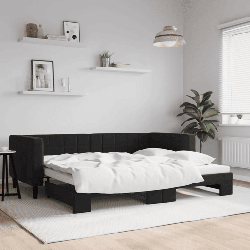 Sofá-cama, Sofá conversível com gavetão 90x190 cm veludo preto