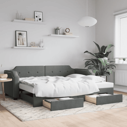 Sofá-cama, Sofá conversível c gavetão e gavetas 90x190 cm tecido cinzento-escuro Sofá-cama, Sofá conversível c gavetão e gavetas 90x190 cm tecido cinzento-escuro