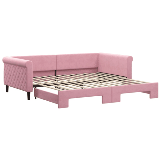 Sofá-cama, Sofá conversível com gavetão 100x200 cm veludo rosa