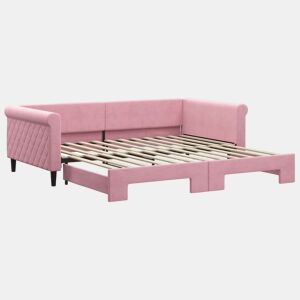 Sofá-cama, Sofá conversível com gavetão 100x200 cm veludo rosa