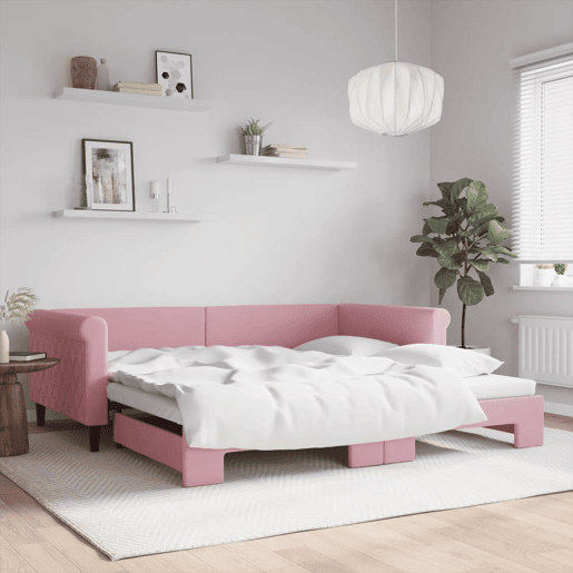 Sofá-cama, Sofá conversível com gavetão 100x200 cm veludo rosa