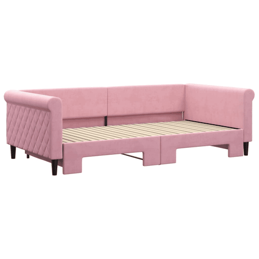 Sofá-cama, Sofá conversível com gavetão 100x200 cm veludo rosa