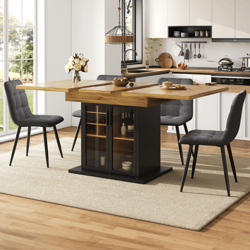 Mesa extensÃvel 110-140x80 cm - Mesa de cozinha dobrável para 4-6 pessoas com prateleira para vinho e porta de vidro - Preta Mesa extensÃvel 110-140x80 cm - Mesa de cozinha dobrável para 4-6 pessoas com prateleira para vinho e porta de vidro - Preta