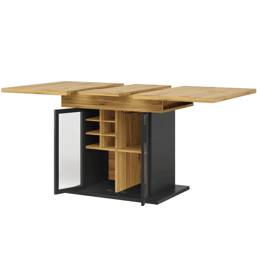 Mesa extensÃvel 110-140x80 cm - Mesa de cozinha dobrável para 4-6 pessoas com prateleira para vinho e porta de vidro - Preta Mesa extensÃvel 110-140x80 cm - Mesa de cozinha dobrável para 4-6 pessoas com prateleira para vinho e porta de vidro - Preta