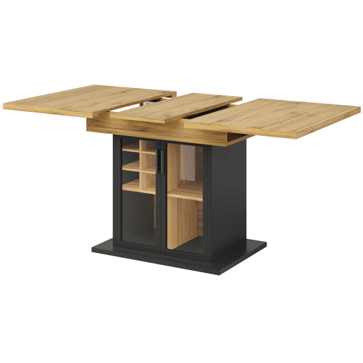 Mesa extensÃvel 110-140x80 cm - Mesa de cozinha dobrável para 4-6 pessoas com prateleira para vinho e porta de vidro - Preta Mesa extensÃvel 110-140x80 cm - Mesa de cozinha dobrável para 4-6 pessoas com prateleira para vinho e porta de vidro - Preta