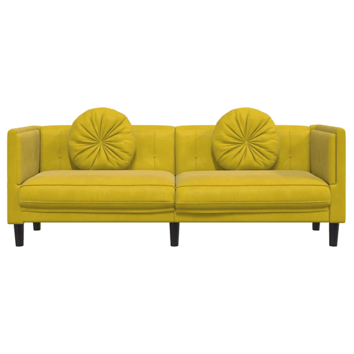 Sofá 3 lugares - Sofá fixo com almofadões veludo amarelo