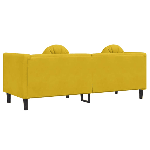 Sofá 3 lugares - Sofá fixo com almofadões veludo amarelo