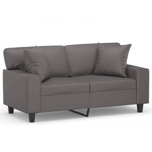 Sofá 2 lugares, Sofá fixo + almofadas decorativas 120cm couro artif. cinza Sofá 2 lugares, Sofá fixo + almofadas decorativas 120cm couro artif. cinza
