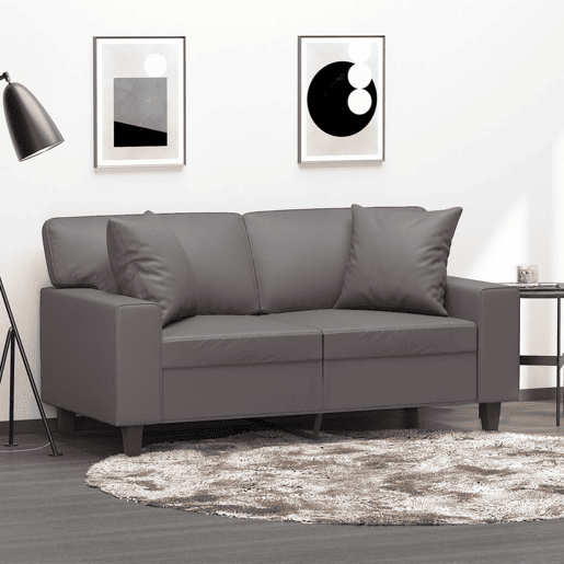Sofá 2 lugares, Sofá fixo + almofadas decorativas 120cm couro artif. cinza Sofá 2 lugares, Sofá fixo + almofadas decorativas 120cm couro artif. cinza