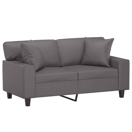 Sofá 2 lugares, Sofá fixo + almofadas decorativas 120cm couro artif. cinza Sofá 2 lugares, Sofá fixo + almofadas decorativas 120cm couro artif. cinza