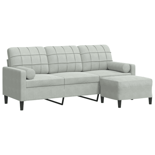 Sofá de 3 lugares - Sofá fixo com apoio de pés 180 cm veludo cinzento-claro