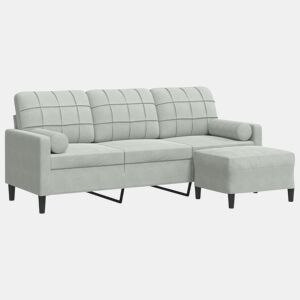 Sofá de 3 lugares - Sofá fixo com apoio de pés 180 cm veludo cinzento-claro