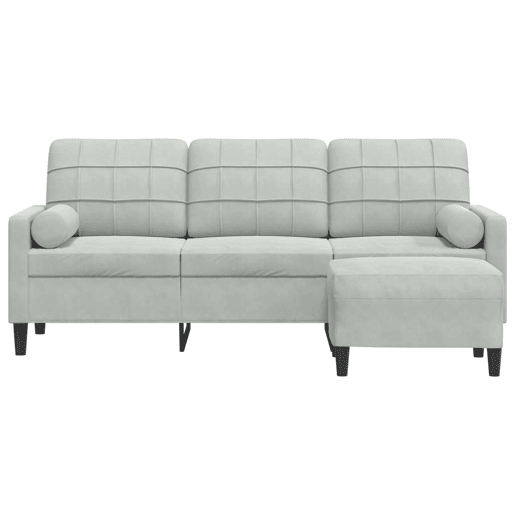 Sofá de 3 lugares - Sofá fixo com apoio de pés 180 cm veludo cinzento-claro